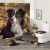 TPHIHPT 4PCS Fall Cute Border Collie Shower Curtain 72" x 72" with Hooks, Bathroom Accessory Sets with Bath Mat, U Shape and Toilet Lid Cover Mat, Autumn Fun Dog Pet Home Bath Fabric Decor view 2