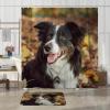 TPHIHPT 4PCS Fall Cute Border Collie Shower Curtain 72" x 72" with Hooks, Bathroom Accessory Sets with Bath Mat, U Shape and Toilet Lid Cover Mat, Autumn Fun Dog Pet Home Bath Fabric Decor view 3