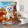 TPHIHPT 4PCS Fall Cartoon Maltese Shower Curtain Sets with Non-Slip Rug, U Shape and Toilet Lid Cover Mat, Autumn Farm Cabin Dog Home Bathroom Accessory Sets Decor, 72 x 72 Inch view 2