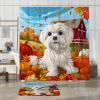 TPHIHPT 4PCS Fall Cartoon Maltese Shower Curtain Sets with Non-Slip Rug, U Shape and Toilet Lid Cover Mat, Autumn Farm Cabin Dog Home Bathroom Accessory Sets Decor, 72 x 72 Inch view 3