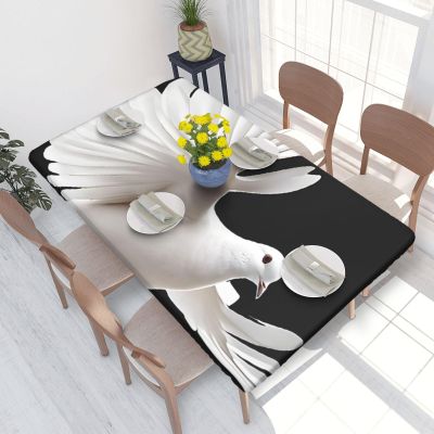 YBAOFU Rectangle Tablecloth Waterproof Elastic Fitted Table Covers, Tablecloths for 4 Foot (2.5 X 4 Ft) Tables, Outdoor Patio Garden Farmhouse Table Cover - Flying Dove