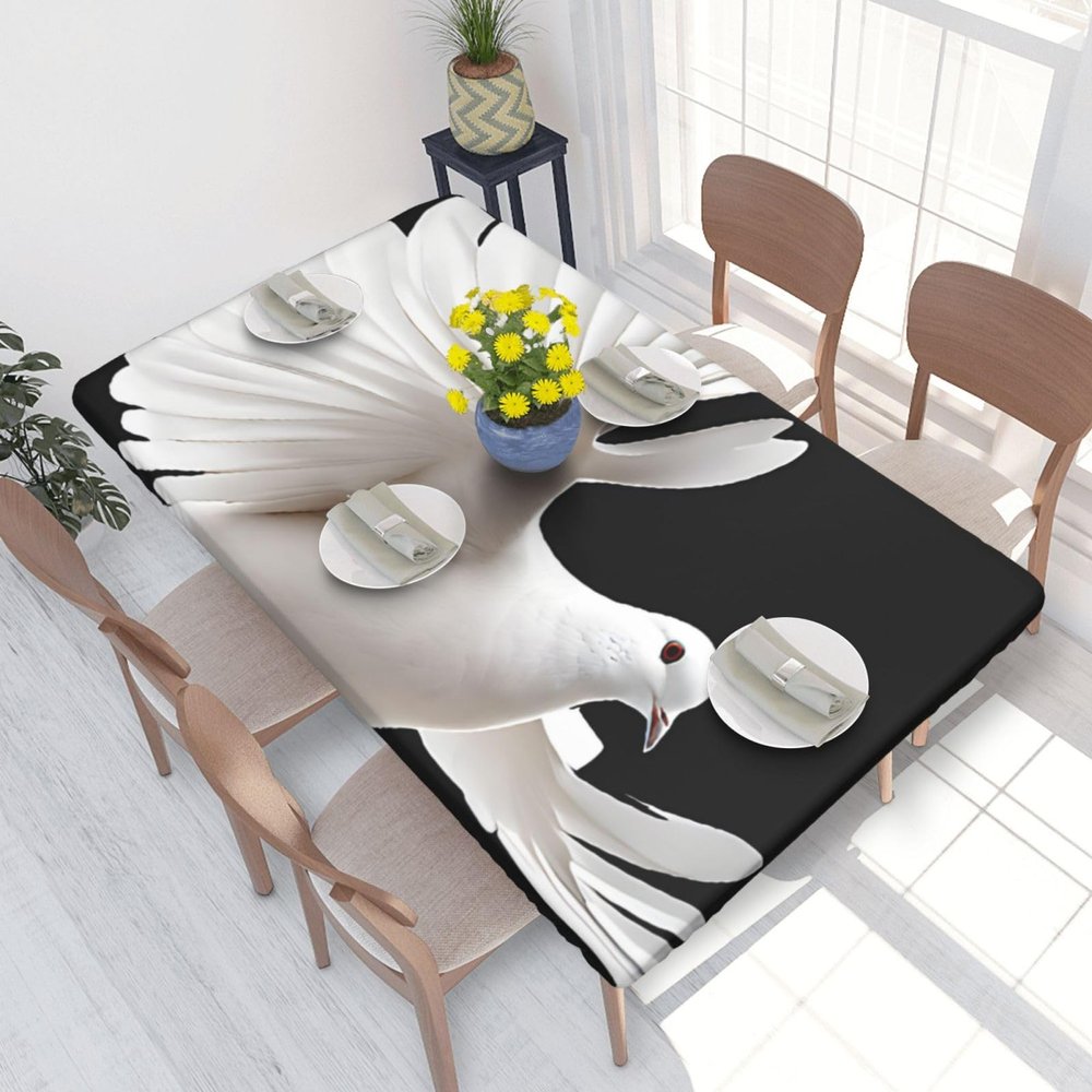 YBAOFU Rectangle Tablecloth Waterproof Elastic Fitted Table Covers, Tablecloths for 4 Foot (2.5 X 4 Ft) Tables, Outdoor Patio Garden Farmhouse Table Cover - Flying Dove