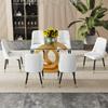Ginxesh 63 Glass Dining Table Set for 6,7 Piece Dining Table Set,Tempered Glass Top Dinner Table and Modern Faux Leather High Back Padded Side Chairs Set for Dining Room,Living Room (C-Gold&White) view 2