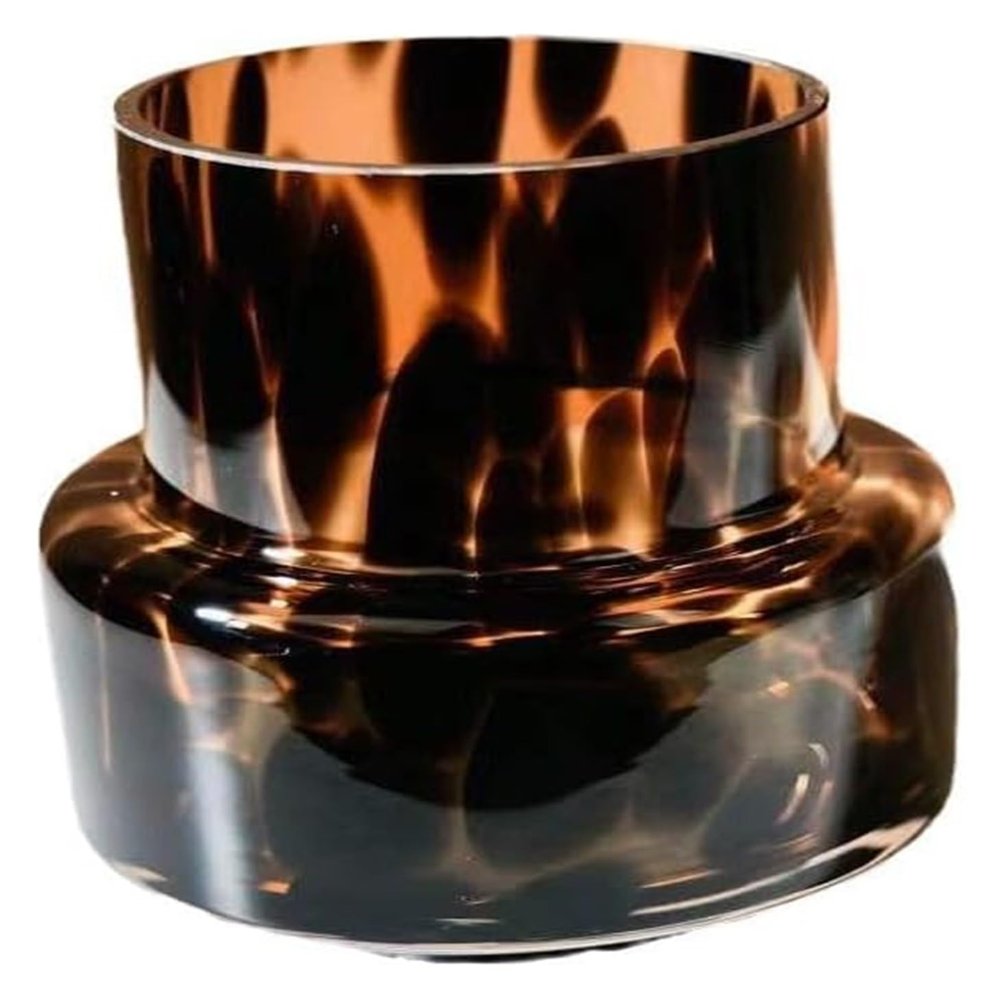 Vases Flower Vases for Bouquet Leopard Print Mid-Century Style Tortoiseshell Pattern Spotted Glass Vase Ornaments Home Hydroponic Flower Pot Soft Decoration Centerpiece Table Decorations(1)