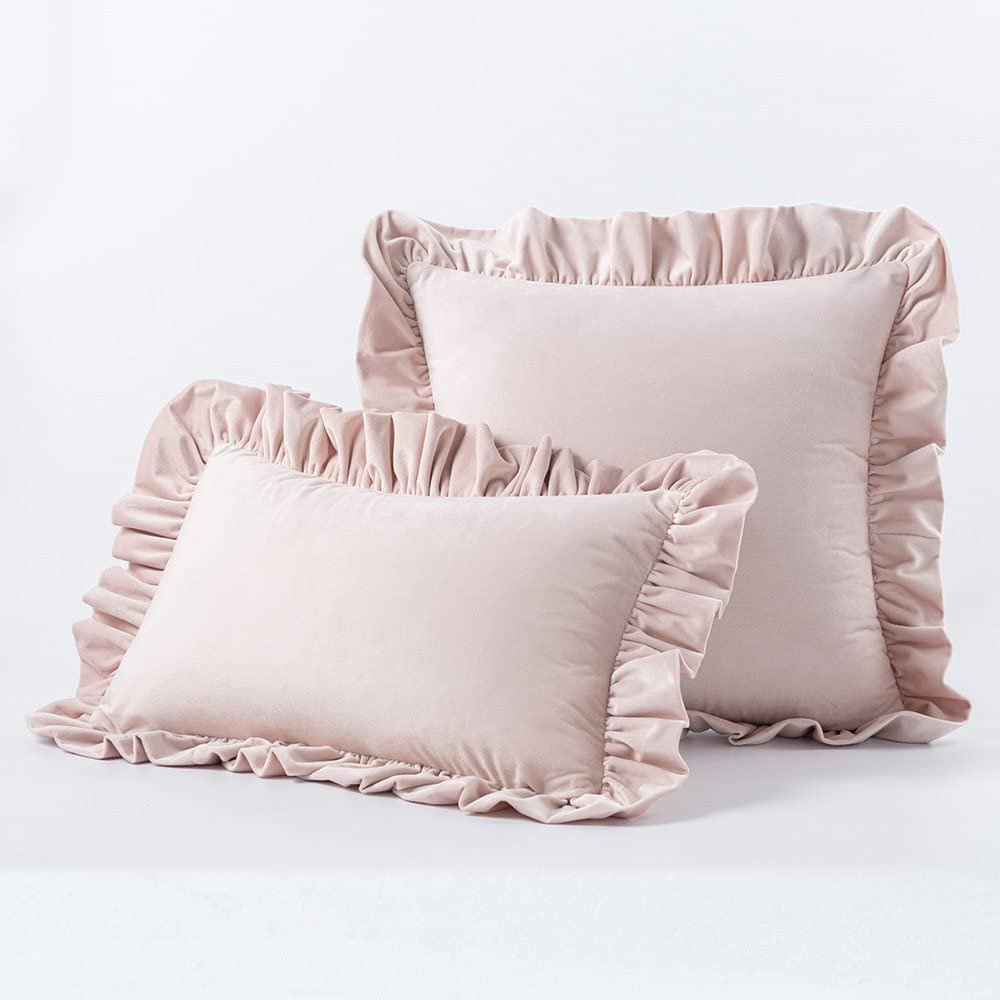 30x50/45x45/50X50CM Ruffle Edge Throw Pillow Cover Velvet Sofa Cushion Waist Cover Decorative Pillowcase,Pink,30X50CM Without Core