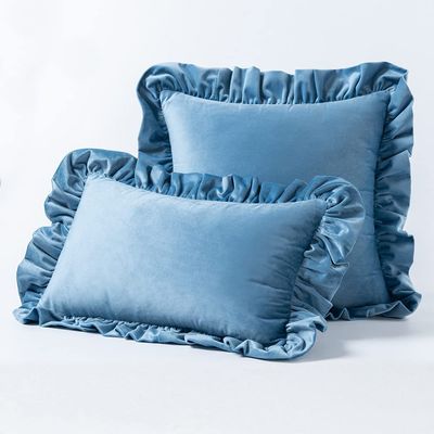 30x50/45x45/50X50CM Ruffle Edge Throw Pillow Cover Velvet Sofa Cushion Waist Cover Decorative Pillowcase,Aqua,30X50CM Without Core
