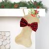 Large Dog Christmas Stocking, 17.1 x 10 Inches Christmas Stocking for Dogs Cats Pets, Dog Bone Shaped Jute Burlap Pet Stocking with Red Black Plaid Bow Tie, Xmas Tree Hanging Ornament Party Supplies view 4