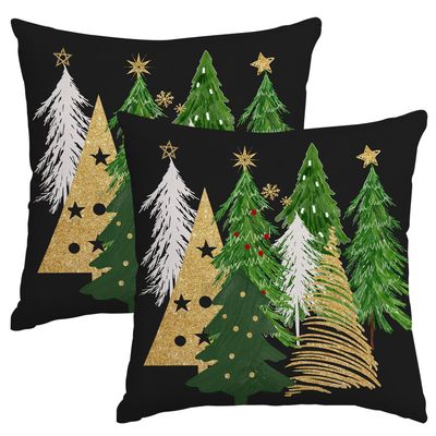 Artmag Christmas Pillow Covers 16x16 Inch Set of 2 Christmas Tree Black Decorative Throw Pillow Covers Winter Holiday Cushion Cases Decor for Home Couch Sofa