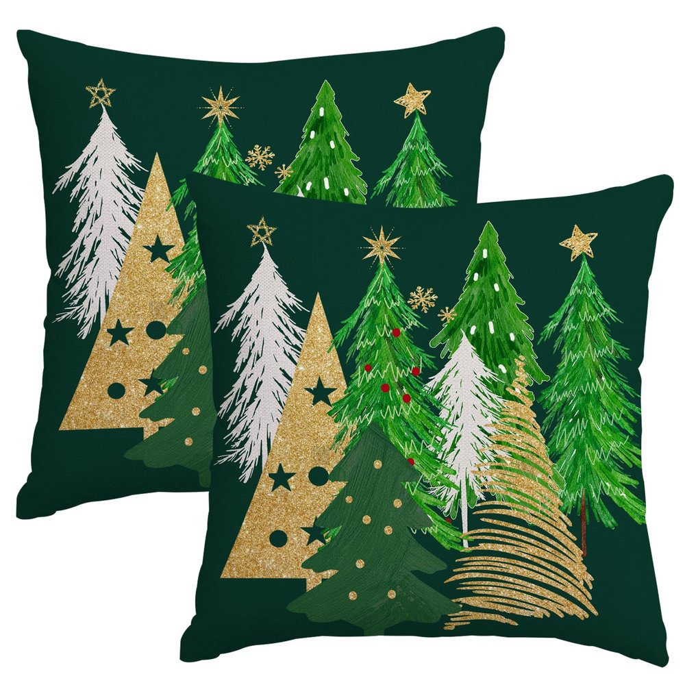Artmag Christmas Pillow Covers 24x24 Inch Set of 2 Christmas Tree Green Decorative Throw Pillow Covers Winter Holiday Cushion Cases Decor for Home Couch Sofa
