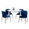 WEALTHOUSE Exquisite 5-Piece Dining Set with White Round Table and Lavish Velvet Chairs, MDF and Rubberwood Construction,Gold Metal Frames,Plush Padding - for Elegant and Comfortable Dining (Blue) view 1
