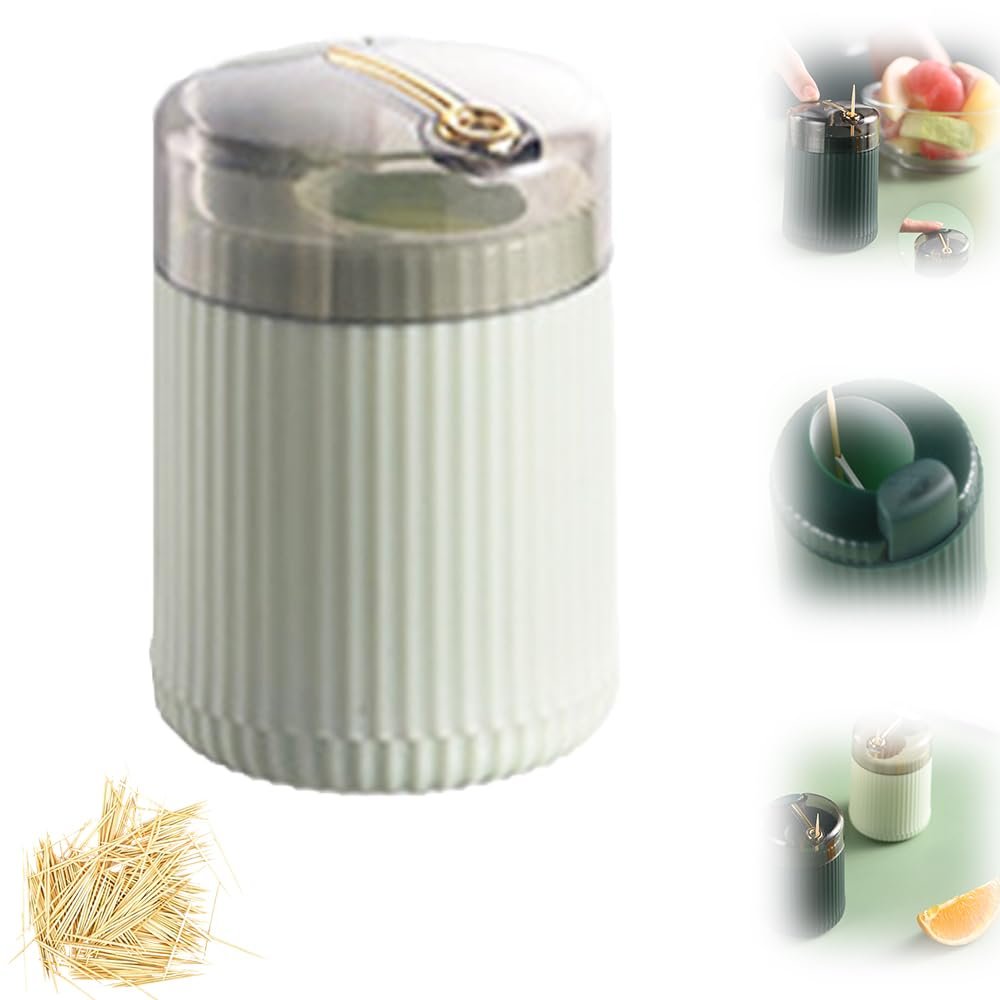 CAJDEOPYE Pop up Automatic Toothpick Dispenser,Creative Press Pop up Toothpicks Dispenser,Portable High Capacity Toothpick Holder Container for Kitchen,Living Room,Bedroom /1484, Light Green, 464895