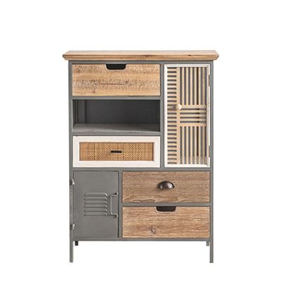 BABETRUE Bufetera Iron Retro Storage Cupboard Solid Wood Side Cabinet B&B Bar Sideboard Decorative Storage Display Cabinet