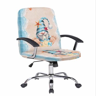 Beach Gnomes Office Chair Cover Medium Stretchable, Blue Ocean Sea Starfish Sand Watercolor Removable Computer Chair Back Covers Dustproof Office Desk Chair Seat Slipcovers Cushion Protector