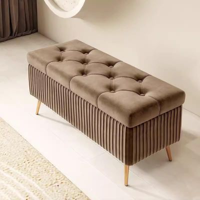 Upholstered Storage Box Velvet Fabric Living Room Footstool Cloth Toy and Shoe Storage Bench Entryway Bench Bedroom End of Bed Bench