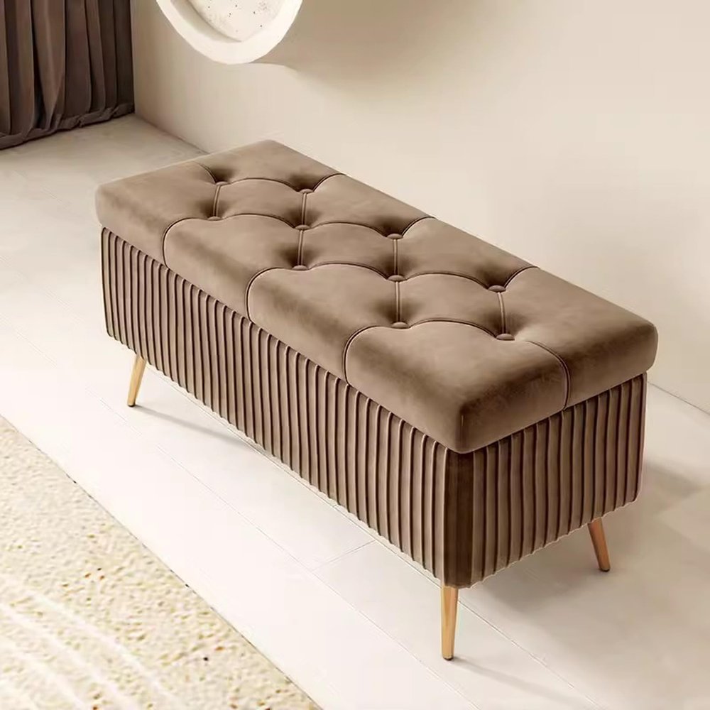 Upholstered Storage Box Velvet Fabric Living Room Footstool Cloth Toy and Shoe Storage Bench Entryway Bench Bedroom End of Bed Bench