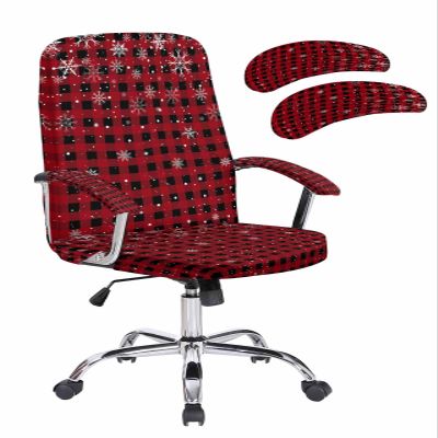 Buffalo Plaid Office Chair Cover Small Stretchable with Armrest Covers,Red Black Christmas Winter Snowflake Removable Computer Chair Back Covers Office Desk Chair Seat Slipcovers Cushion Protector