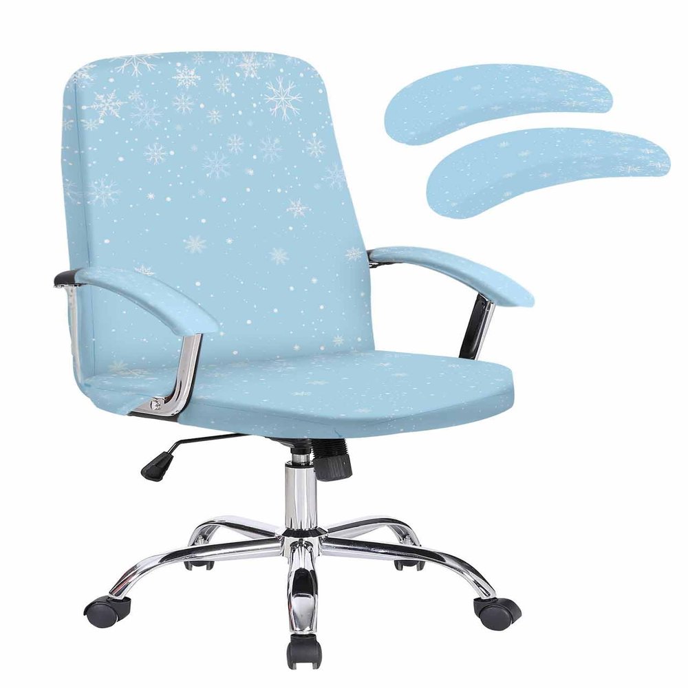 Christmas Snowflake Office Chair Cover Medium Stretchable with Armrest Covers,Gradient Blue Winter Holiday Removable Computer Chair Back Covers Office Desk Chair Seat Slipcovers Cushion Protector