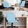 Christmas Snowflake Office Chair Cover Medium Stretchable with Armrest Covers,Gradient Blue Winter Holiday Removable Computer Chair Back Covers Office Desk Chair Seat Slipcovers Cushion Protector view 4