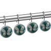 asebiunh Shower Curtain Hooks, Daisy Flower Butterfly Teal Wooden Shower Curtain Rings Stainless Steel Rust-Proof Shower Hooks Rings for Bathroom Shower Rods Curtains, Set of 12 Hooks view 2
