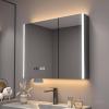 AYHARYLH Bathroom Medicine Cabinet with LED Lights with Storage,Defog & Dimmable Vanity Bathroom Mirror with Storage, Bathroom Storage Organizer Clock and Temper Display view 1