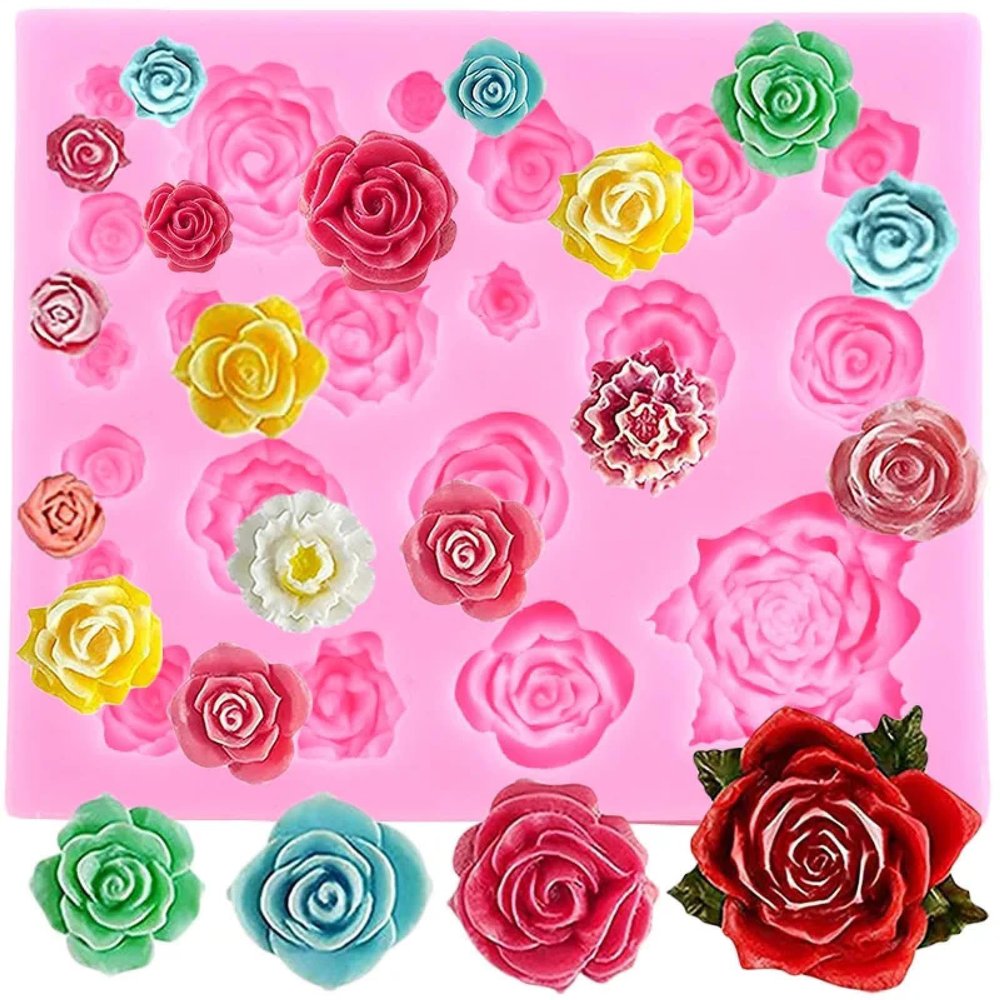 Flower Silicone Molds,Tea Party Cake Mold Teapot Fondant Molds Tea Cup Silicone Mold Rose Flower Chocolate Molds Cupcake Decoration Candy Clay 12x10.1x1.1cm