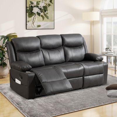 B BAIJIAWEI Reclining Sofa - 3 Seater Manual Recliner with Massage and Heat, Cup Holders, Loveseat Recliner Couch for Living Room(Grey)
