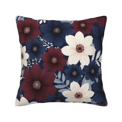 KLAMN Maroon and Navy Flowers Printed Square Throw Pillows with Soft Pillow Covers,Pillowcase with Inserts for Home Sofa Bedroom Decor