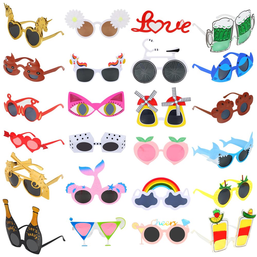 NICOWARM 24PCS Funny Party Sunglasses, Crazy Photo Booth Props, Fun Novelty Glasses, Cool Shpaed Party Sunglasses, Cute Eyewear, Sunglasses Masks, Funny Photo Booth Props Glasses for Adults, Teens