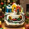 MXwcy Christmas Village House with Moving Train & Music - Lighted Snowman Figurine with 8 Holiday Songs, LED Lights - Resin Collectible Building for Indoor Xmas Decor, Table Centerpiece, Gifts view 1
