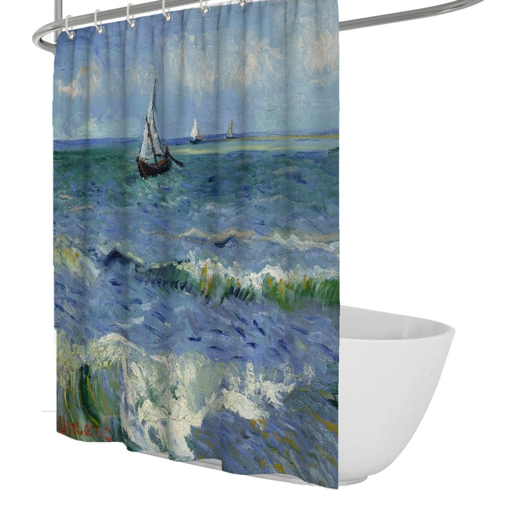 Wewoo Home Impressionism Shower Curtain Coastal Scenic Sailing Bathroom Shower Curtain Sets Polyester Waterproof Fabric Farmhouse Bathroom Curtains W78xL96in