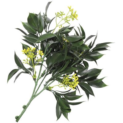 Bynbbur 19Pcs Fake Flowers Artificial Floral Plants Stems,10" Faux Flower Bouquets for Wedding Party Fall Decoration Greenery Home Room Indoor Outdoor Dcor, Dark Green with Yellow
