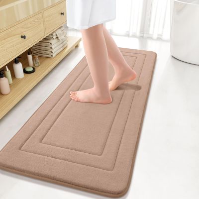 Arotive Memory Foam Bathroom Rug Mat 47x17, Ultra Soft and Absorbent Bath Mat, Machine Wash Dry, Comfortable Bath Rug Carpet for Bathroom Floor, Tub and Shower, Camel