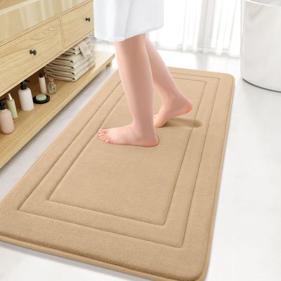 Arotive Memory Foam Bathroom Rug Mat 47x24, Ultra Soft and Absorbent Bath Mat, Machine Wash Dry, Comfortable Bath Rug Carpet for Bathroom Floor, Tub and Shower, Beige