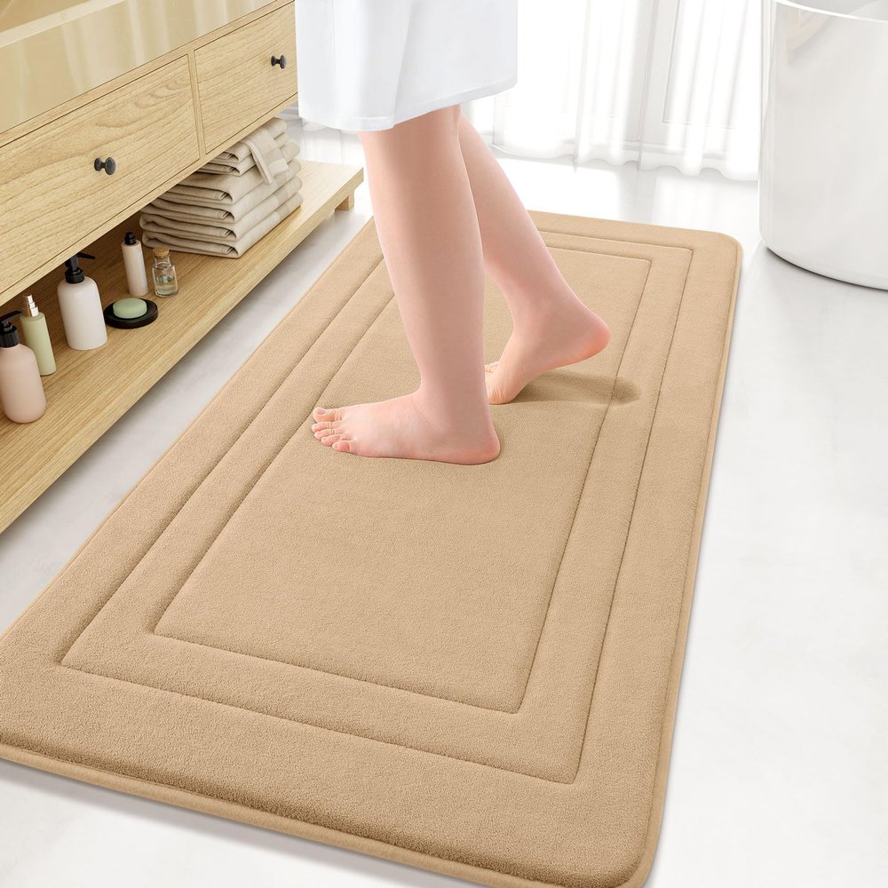 Arotive Memory Foam Bathroom Rug Mat 47x24, Ultra Soft and Absorbent Bath Mat, Machine Wash Dry, Comfortable Bath Rug Carpet for Bathroom Floor, Tub and Shower, Beige
