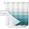 SEVENBABU Ombre Teal Green No Hook Shower Curtain with Snap in Liner Waterproof Fabric Shower Curtain Set for Bathroom Vintage Wood Grain Gradient Shower Curtain with See Through Top Window 72"x72" view 1