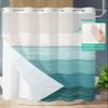 SEVENBABU Ombre Teal Green No Hook Shower Curtain with Snap in Liner Waterproof Fabric Shower Curtain Set for Bathroom Vintage Wood Grain Gradient Shower Curtain with See Through Top Window 72"x72" view 2