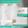 SEVENBABU Ombre Teal Green No Hook Shower Curtain with Snap in Liner Waterproof Fabric Shower Curtain Set for Bathroom Vintage Wood Grain Gradient Shower Curtain with See Through Top Window 72"x72" view 4