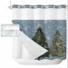 Christmas No Hook Shower Curtain with Snap in Liner Waterproof Fabric Shower Curtain Set for Bathroom Winter Vintage Green Xmas Tree Snowflake Blue Shower Curtain with See Through Top Window 72"x78" view 1