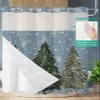 Christmas No Hook Shower Curtain with Snap in Liner Waterproof Fabric Shower Curtain Set for Bathroom Winter Vintage Green Xmas Tree Snowflake Blue Shower Curtain with See Through Top Window 72"x78" view 2