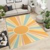Abstract Boho Sun Classroom Rug, Orange and Blue Ray Stripes Kids Area Rug, Non-Slip Low Pile Easy Clean Washable Playroom Mat for Living Room Bedroom Entryway Kitchen Office Apartment 5.3x6.6ft view 2