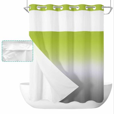 SEVENBABU Ombre Green Grey No Hook Shower Curtain with Snap in Liner Waterproof Fabric Shower Curtain Set for Bathroom Abstract Gradient Green Gray Shower Curtain with See Through Top Window 36"x78"