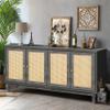Favfurish 59.8" Handcrafted Premium Grain Panels Buffer Cabinet,4 Doors Rattan Accent Storage Cupboard,with Adjustable Shelves,for Living Room,Dining Room,Hallway Entryway,Antique Dark Grey view 1
