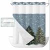 Christmas No Hook Shower Curtain with Snap in Liner Waterproof Fabric Shower Curtain Set for Bathroom Winter Vintage Green Xmas Tree Snowflake Blue Shower Curtain with See Through Top Window 36"x72" view 1