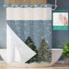 Christmas No Hook Shower Curtain with Snap in Liner Waterproof Fabric Shower Curtain Set for Bathroom Winter Vintage Green Xmas Tree Snowflake Blue Shower Curtain with See Through Top Window 36"x72" view 2