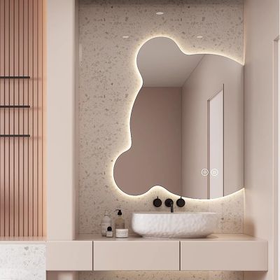 XNSHUNHOYN Bathroom Mirror with Lights LED Backlit Mirrors Irregular Bear Shape Vanity Mirror Frameless Makeup Mirror, Anti-Fog Wall Mounted Mirror,3 Colors Dimmable Brightness, Anti-Fog, Easy to Ins