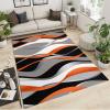 Abstract Fashion Home Decor Rug, Modern Orange Black White Grey Wavy Stripes Area Rug, Non-Slip Non-Shedding Washable Low Pile Mat for Living Room Bedroom Entryway Kitchen Office Apartment 4x6ft view 2