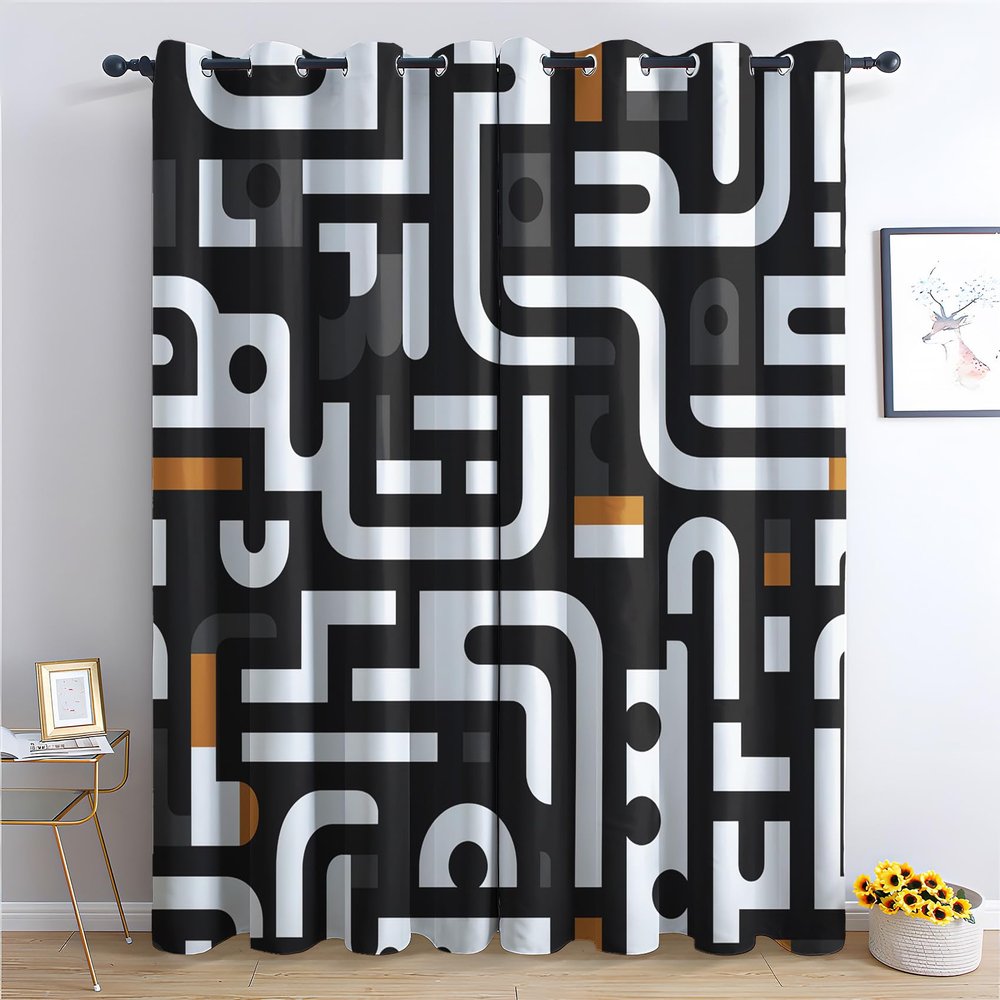 Abstract Blackout Curtains, Modern Geometric Pattern Curtains for Bedroom Living Room Decor, Black White Window Curtain Drapes Grommet Thermal Insulated, 38 x 54 Inch 2 Panels Set PW&146