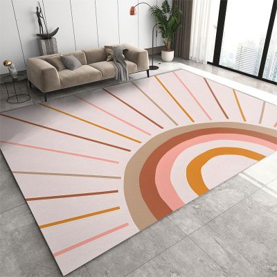 Abstract Boho Rainbow Classroom Rug, Mid-Century Modern Kids Area Rug, Non-Slip Low Pile Easy Clean Washable Playroom Mat for Living Room Bedroom Entryway Kitchen Office Apartment Nursery 8x10ft