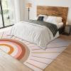 Abstract Boho Rainbow Classroom Rug, Mid-Century Modern Kids Area Rug, Non-Slip Low Pile Easy Clean Washable Playroom Mat for Living Room Bedroom Entryway Kitchen Office Apartment Nursery 8x10ft view 3
