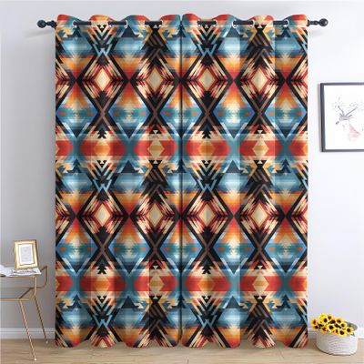 Southwestern Blackout Curtains, Aztec Curtains for Bedroom Living Room Decor, Native American Window Curtain Drapes Grommet Thermal Insulated, 52 x 108 Inch 2 Panels Set PW&432